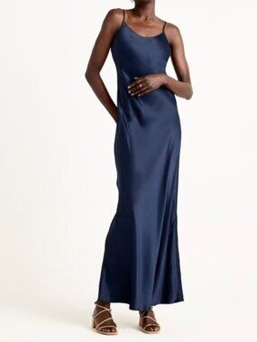 NWT Quince 100% Washable Silk Maxi Slip Dress in Navy Blue Sz XL
